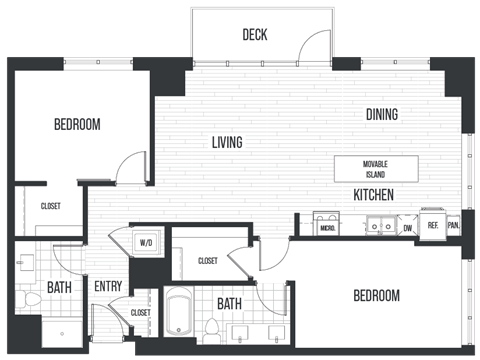 Floor plan for 2 beds, 2 baths, 1183 sqft