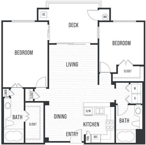Floor plan for 2 beds, 2 baths, 1097 sqft