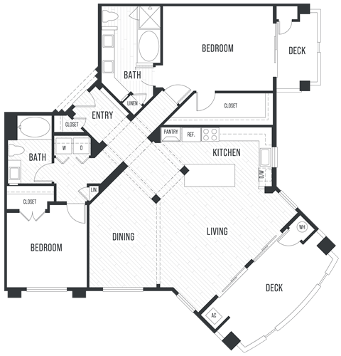 Floor plan for 2 beds, 2 baths, 1534 sqft