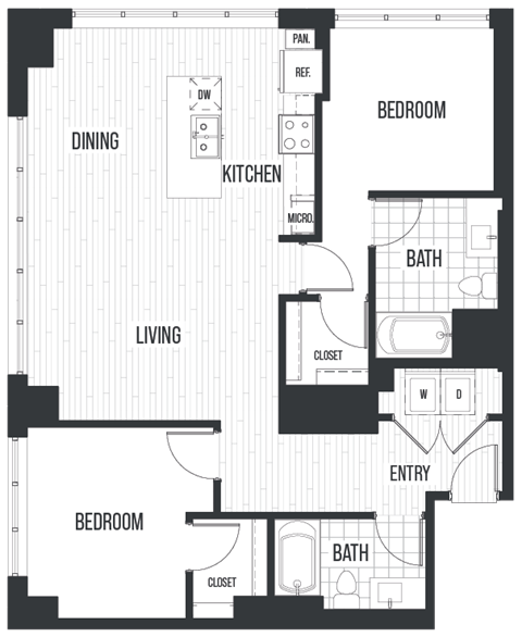 Floor plan for 2 beds, 2 baths, 1189 sqft