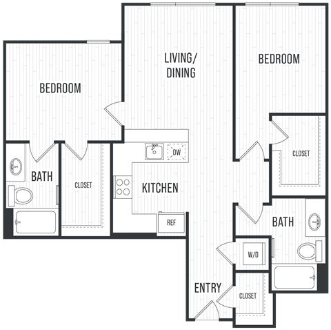 Floor plan for 2 beds, 2 baths, 1056 sqft