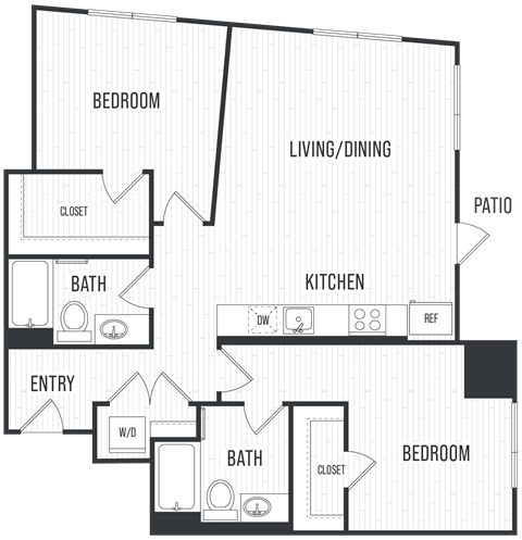 Floor plan for 2 beds, 2 baths, 1085 sqft