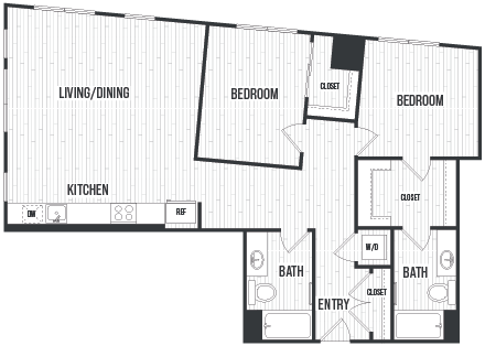 Floor plan for 2 beds, 2 baths, 1152 sqft