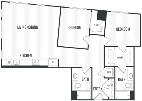 Floor plan for 2 beds, 2 baths, 1204 sqft