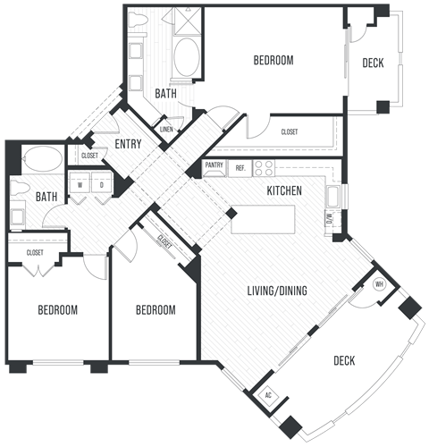Floor plan for 3 beds, 2 baths, 1534 sqft