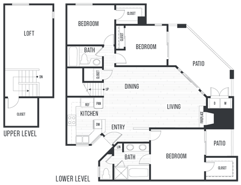 Floor plan for 3 beds, 2 baths, 1537 sqft
