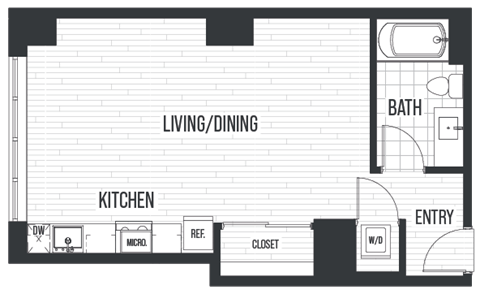 Floor plan for studio, 1 bath, 545 sqft