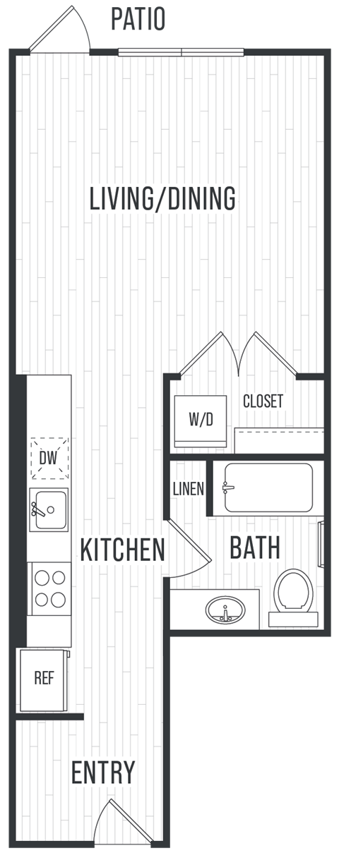 Floor plan for studio, 1 bath, 495 sqft