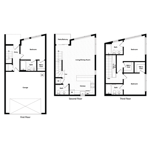 Floor plan for 3 beds, 3.5 baths, 1513 sqft