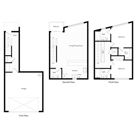 Floor plan for 2 beds, 2.5 baths, 1337 sqft
