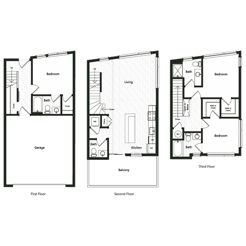 Floor plan for 3 beds, 3.5 baths, 1663 sqft