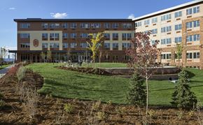 Highlands Ranch apartment for rent - The exterior building with a front grass area at The Audrey Apartments in Highlands Ranch.