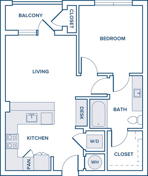 Floor plan for 1 bed, 1 bath, 676 sqft