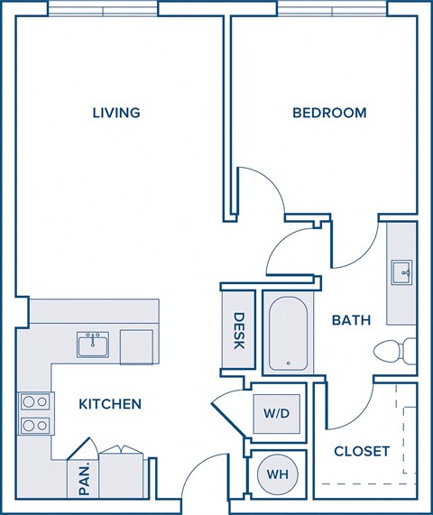 Floor plan for 1 bed, 1 bath, 742 sqft