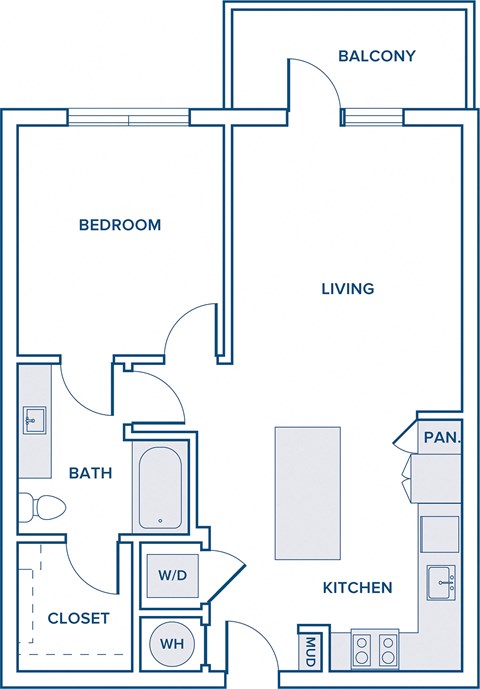 Floor plan for 1 bed, 1 bath, 774 sqft