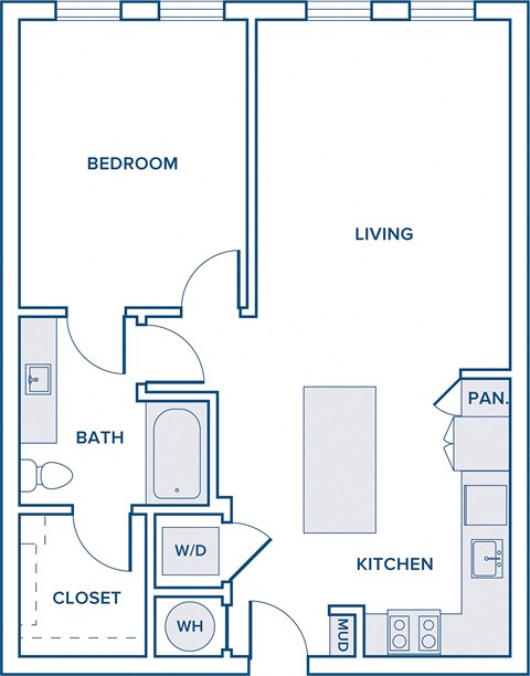 Floor plan for 1 bed, 1 bath, 750 sqft