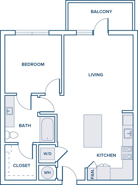 Floor plan for 1 bed, 1 bath, 753 sqft