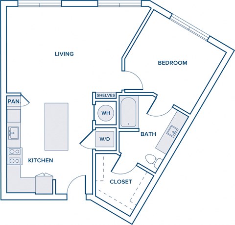 Floor plan for 1 bed, 1 bath, 816 sqft