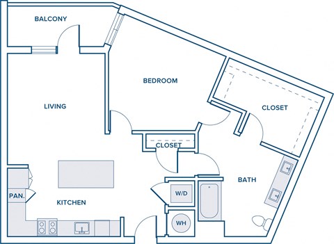 Floor plan for 1 bed, 1 bath, 926 sqft