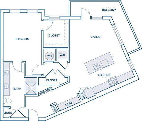 Floor plan for 1 bed, 1 bath, 959 sqft