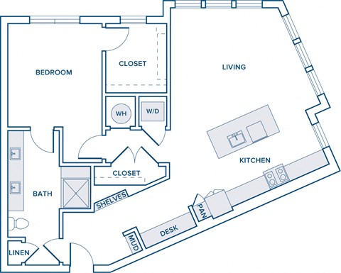 Floor plan for 1 bed, 1 bath, 985 sqft
