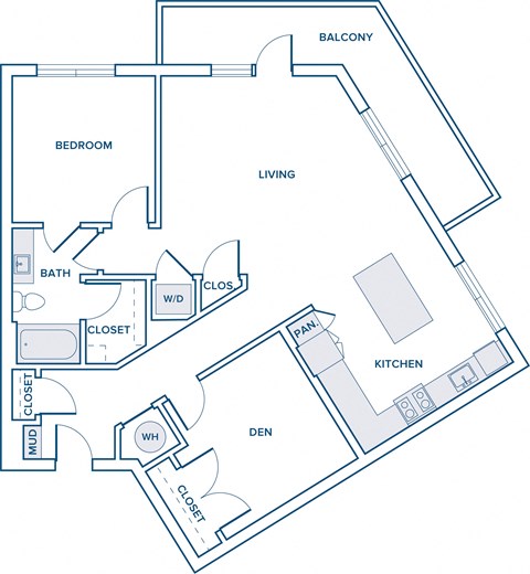 Floor plan for 1 bed, 1 bath, 1055 sqft
