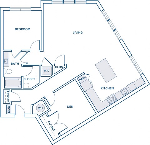 Floor plan for 1 bed, 1 bath, 1114 sqft