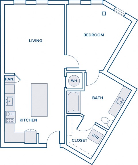 Floor plan for 1 bed, 1 bath, 790 sqft