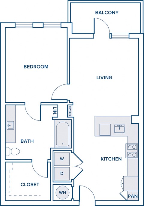 Floor plan for 1 bed, 1 bath, 774 sqft