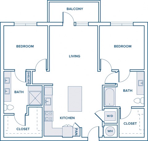 Floor plan for 2 beds, 2 baths, 1050 sqft