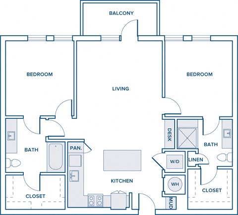 Floor plan for 2 beds, 2 baths, 1140 sqft
