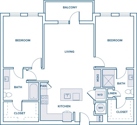 Floor plan for 2 beds, 2 baths, 1190 sqft
