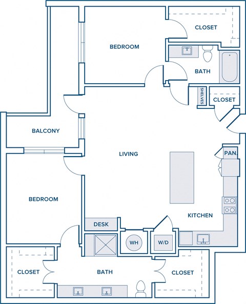 Floor plan for 2 beds, 2 baths, 1276 sqft