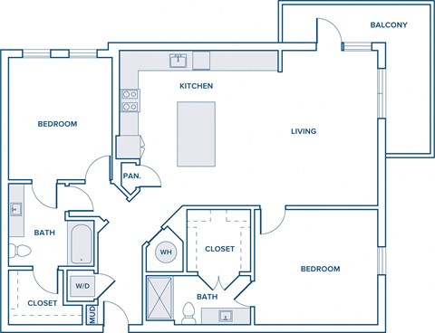 Floor plan for 2 beds, 2 baths, 1324 sqft