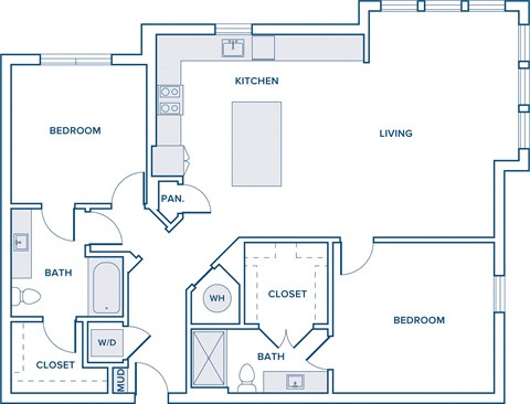 Floor plan for 2 beds, 2 baths, 1352 sqft