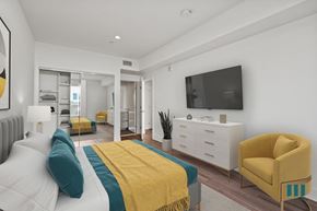 Los Angeles apartment for rent - Bedroom with Mirrored Closet with Shelving, Bathroom, and Vinyl Flooring
