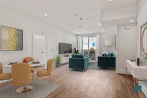 Los Angeles apartment for rent - Open-Concept Dining, Living Room, and Patio with Recessed Lighting and Vinyl Flooring