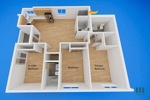 Floor plan for 3 beds, 3 baths, 1365 sqft
