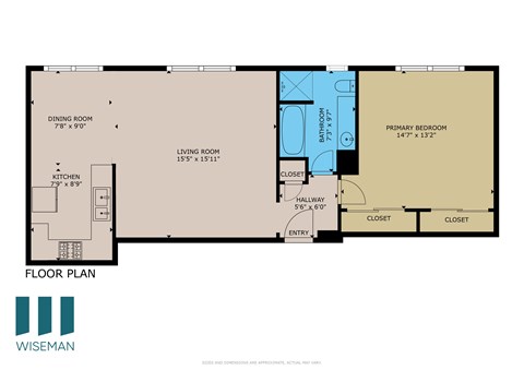 Floor plan for 1 bed, 1 bath