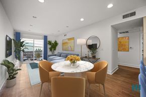 Los Angeles apartment for rent - Open-Concept Dining and Living Room with Patio, Recessed Lighting, and Vinyl Flooring