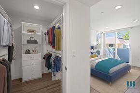Los Angeles apartment for rent - Bedroom with Walk-In Closet with Built-In Organizers, Vinyl Flooring, Recessed Lighting, and Patio