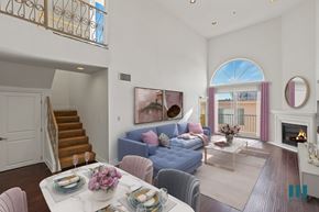 Los Angeles apartment for rent - Spacious Living Room with Large-Size Windows, Balcony, Fireplace, and Vinyl Flooring