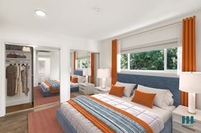 Los Angeles apartment for rent - Bedroom with Mirrored Closet Vinyl Flooring, and Recessed Lighting