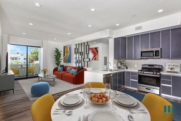 Los Angeles apartment for rent - a kitchen and living room with a table and chairs