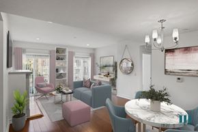 Los Angeles apartment for rent - Dining and Living Room Space with Electric Fireplace, Vinyl Flooring, and Balcony