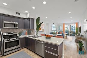 Los Angeles apartment for rent - Open-Concept Kitchen, Dining, and Living Room with Patio
