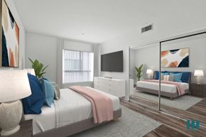 Los Angeles apartment for rent - Bedroom with Mirrored Closet, Vinyl Flooring, and Large Windows