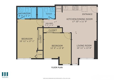 Floor plan for 2 beds, 2 baths, 920 sqft