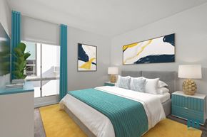 Los Angeles apartment for rent - A bedroom with a large bed and a painting on the wall.