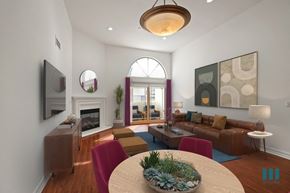 Los Angeles apartment for rent - Dining and Living Room with High Ceilings, Vinyl Flooring, Recessed Lighting and Patio